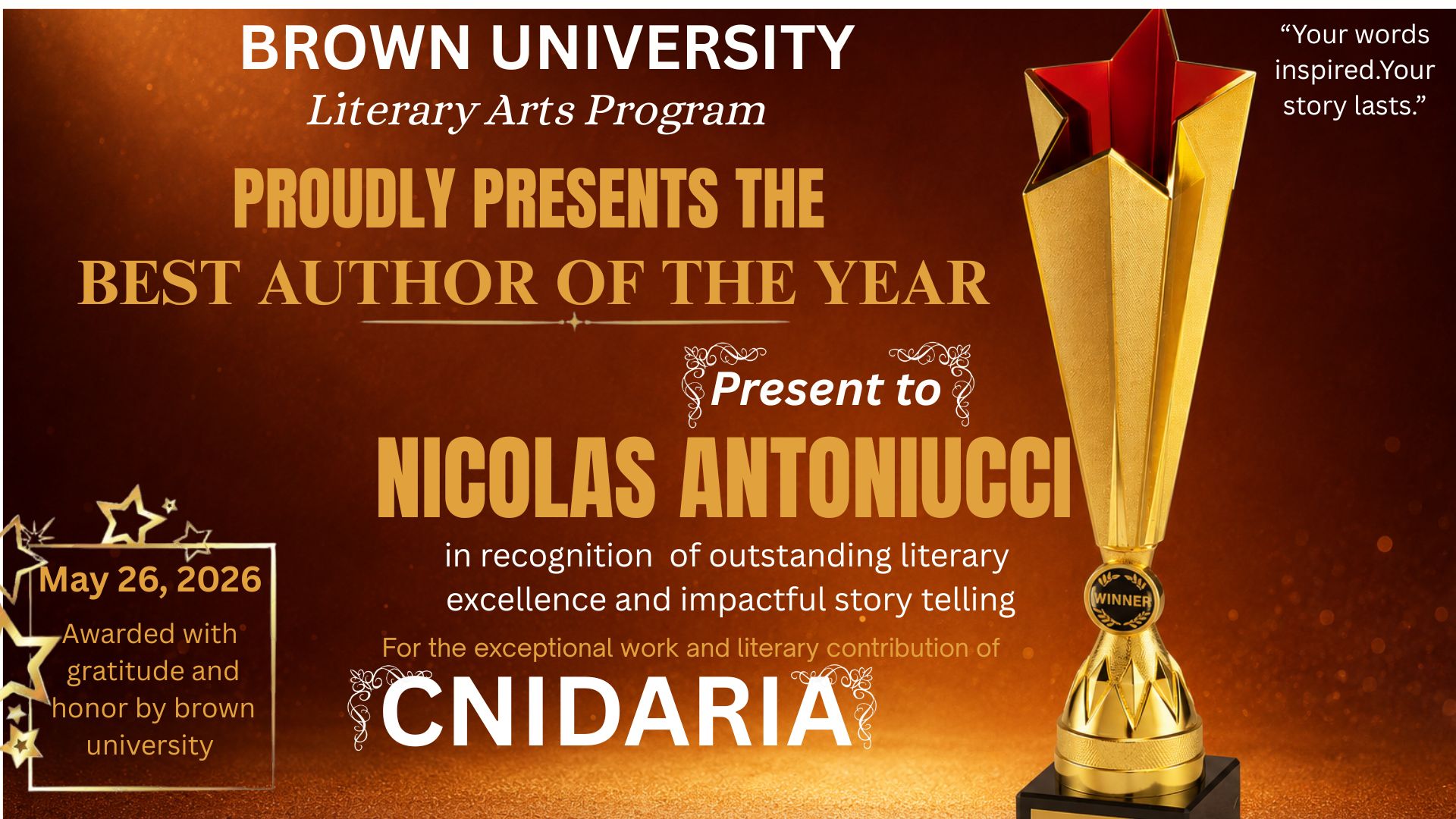 🏆 Nicolas Antoniucci — Recognized for Outstanding Literary Excellence and Impactful Storytelling